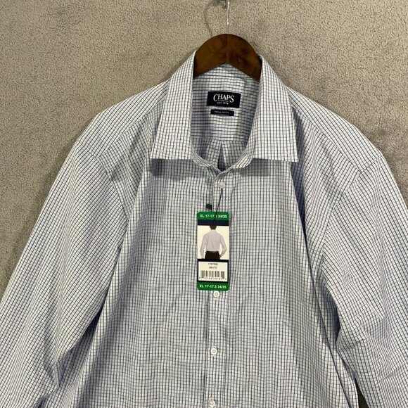 NEW Chaps Men's XL Button Down Dress Shirt 17-17.5 34/35 Stretch Blue Gingham - Picture 1 of 7